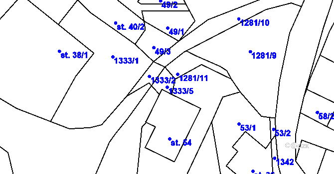 Parcela st. 1333/5 v KÚ Lbín, Katastrální mapa