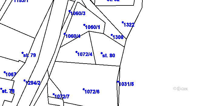 Parcela st. 80 v KÚ Tlučeň, Katastrální mapa
