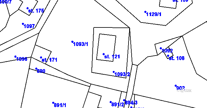 Parcela st. 121 v KÚ Tlučeň, Katastrální mapa
