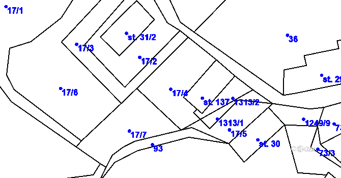 Parcela st. 17/4 v KÚ Tlučeň, Katastrální mapa