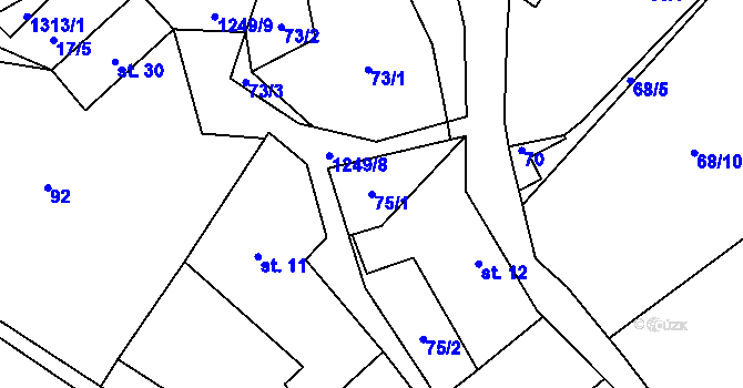 Parcela st. 75/1 v KÚ Tlučeň, Katastrální mapa
