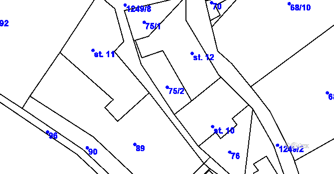 Parcela st. 75/2 v KÚ Tlučeň, Katastrální mapa