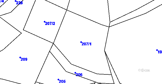 Parcela st. 207/1 v KÚ Tlučeň, Katastrální mapa