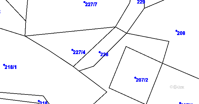 Parcela st. 228 v KÚ Tlučeň, Katastrální mapa