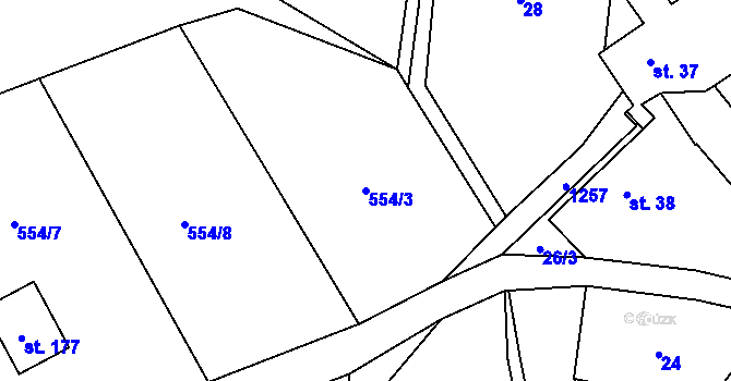 Parcela st. 554/3 v KÚ Tlučeň, Katastrální mapa