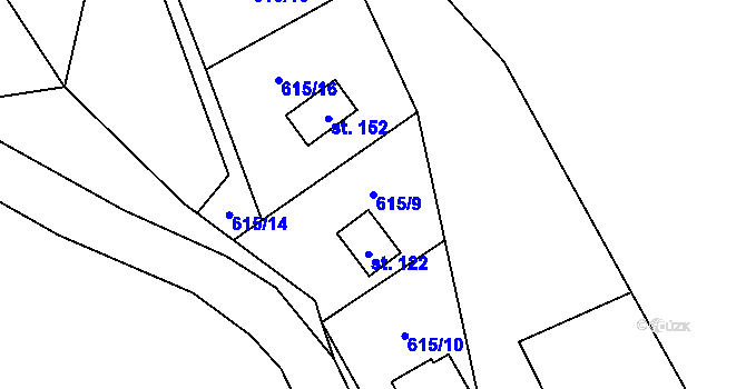 Parcela st. 615/9 v KÚ Tlučeň, Katastrální mapa