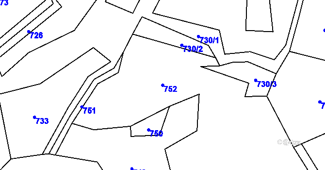 Parcela st. 752 v KÚ Tlučeň, Katastrální mapa