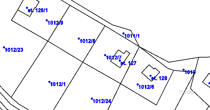 Parcela st. 1012/7 v KÚ Tlučeň, Katastrální mapa