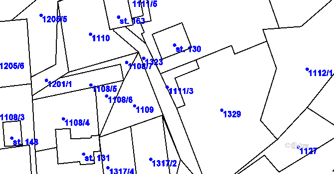 Parcela st. 1111/3 v KÚ Tlučeň, Katastrální mapa