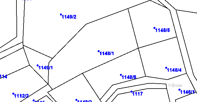 Parcela st. 1148/1 v KÚ Tlučeň, Katastrální mapa