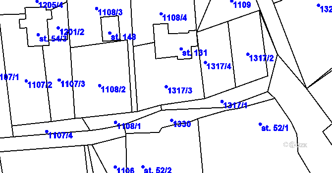 Parcela st. 1317/3 v KÚ Tlučeň, Katastrální mapa