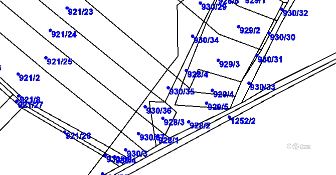 Parcela st. 930/35 v KÚ Tlučeň, Katastrální mapa