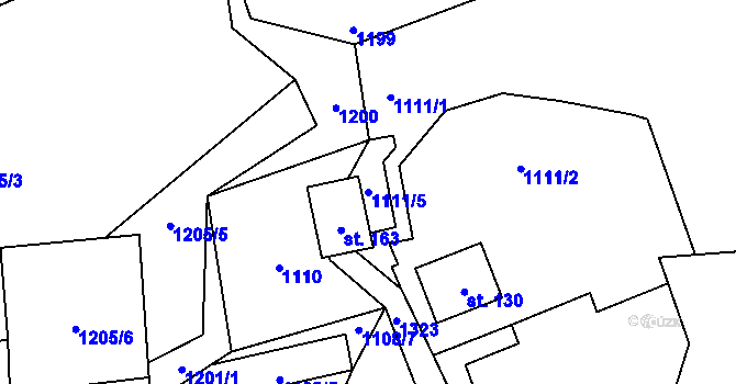 Parcela st. 1111/5 v KÚ Tlučeň, Katastrální mapa