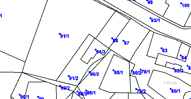 Parcela st. 91/3 v KÚ Hlinné, Katastrální mapa