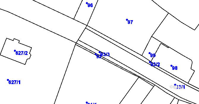Parcela st. 93/3 v KÚ Hlinné, Katastrální mapa