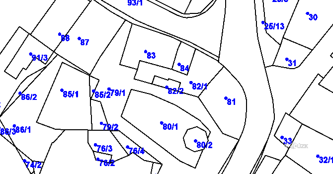 Parcela st. 82/2 v KÚ Hlinné, Katastrální mapa