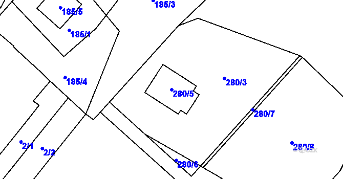 Parcela st. 280/5 v KÚ Hlinné, Katastrální mapa