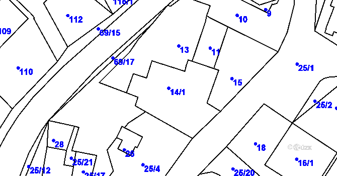 Parcela st. 14/1 v KÚ Hlinné, Katastrální mapa