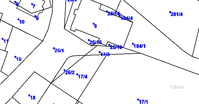 Parcela st. 17/3 v KÚ Hlinné, Katastrální mapa