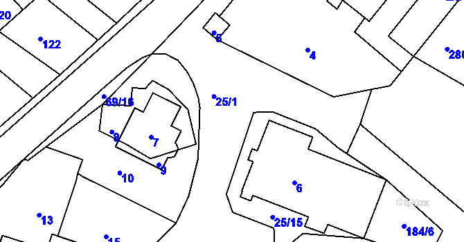 Parcela st. 25/3 v KÚ Hlinné, Katastrální mapa