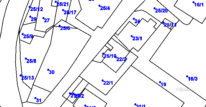 Parcela st. 25/10 v KÚ Hlinné, Katastrální mapa