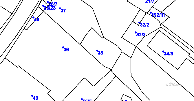 Parcela st. 38 v KÚ Hlinné, Katastrální mapa