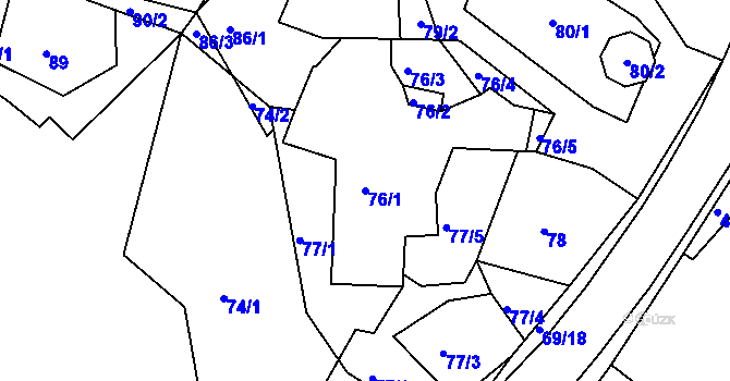 Parcela st. 76/1 v KÚ Hlinné, Katastrální mapa