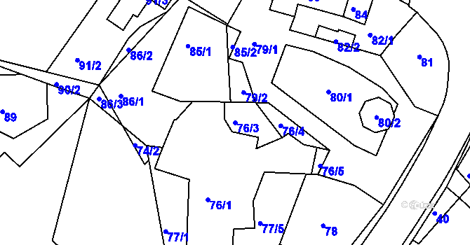 Parcela st. 76/3 v KÚ Hlinné, Katastrální mapa