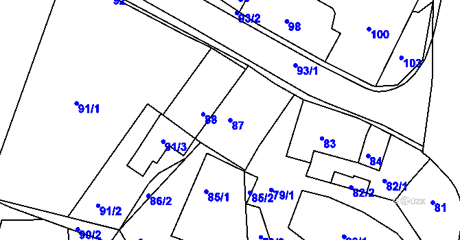 Parcela st. 87 v KÚ Hlinné, Katastrální mapa