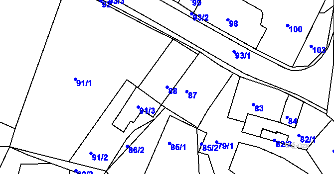Parcela st. 88 v KÚ Hlinné, Katastrální mapa