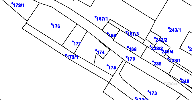 Parcela st. 174 v KÚ Hlinné, Katastrální mapa