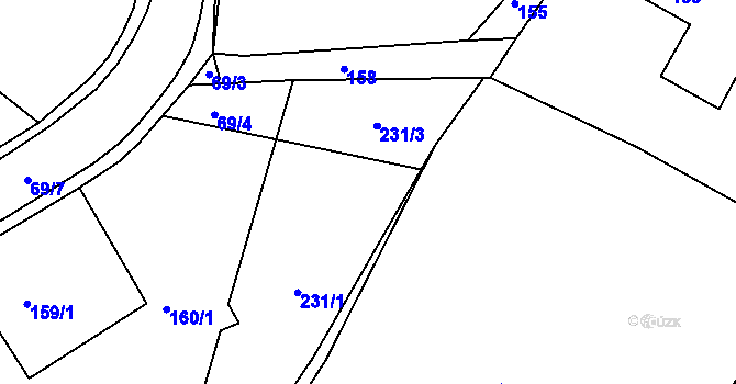 Parcela st. 232 v KÚ Hlinné, Katastrální mapa