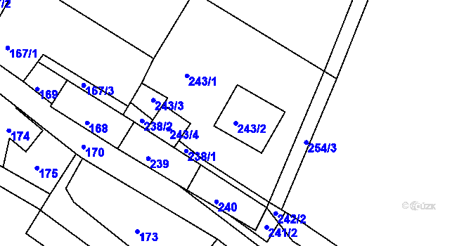 Parcela st. 243/2 v KÚ Hlinné, Katastrální mapa