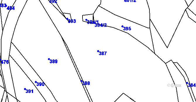 Parcela st. 387 v KÚ Hlinné, Katastrální mapa