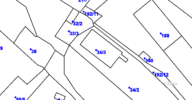 Parcela st. 34/3 v KÚ Hlinné, Katastrální mapa