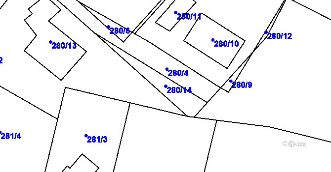 Parcela st. 280/14 v KÚ Hlinné, Katastrální mapa