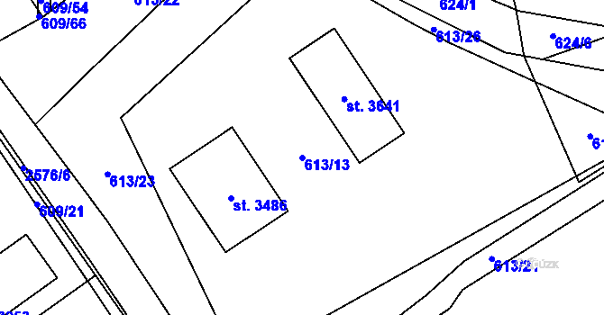 Parcela st. 613/13 v KÚ Hlinsko v Čechách, Katastrální mapa