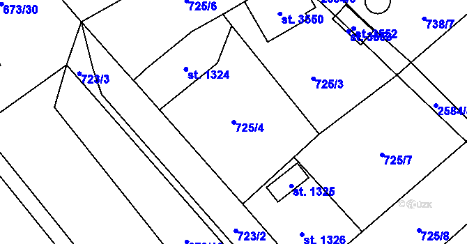Parcela st. 725/4 v KÚ Hlinsko v Čechách, Katastrální mapa