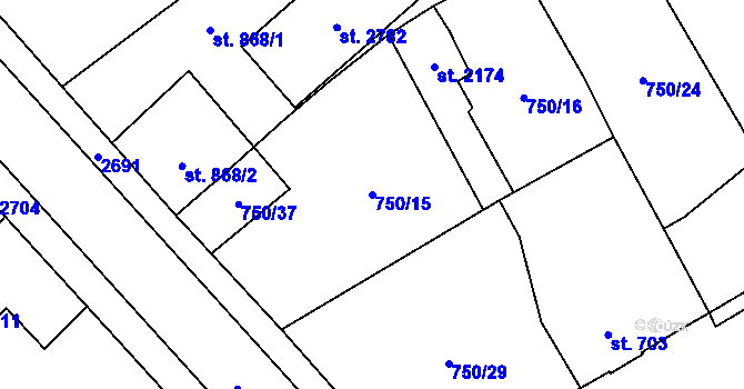 Parcela st. 750/15 v KÚ Hlinsko v Čechách, Katastrální mapa