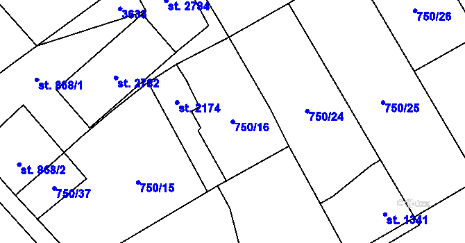 Parcela st. 750/16 v KÚ Hlinsko v Čechách, Katastrální mapa