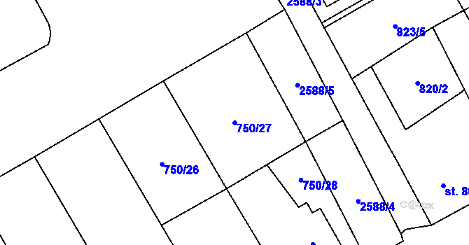 Parcela st. 750/27 v KÚ Hlinsko v Čechách, Katastrální mapa