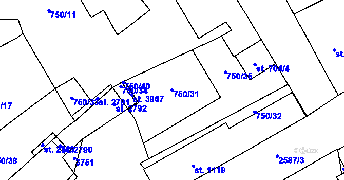 Parcela st. 750/31 v KÚ Hlinsko v Čechách, Katastrální mapa