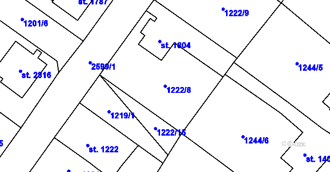 Parcela st. 1222/8 v KÚ Hlinsko v Čechách, Katastrální mapa