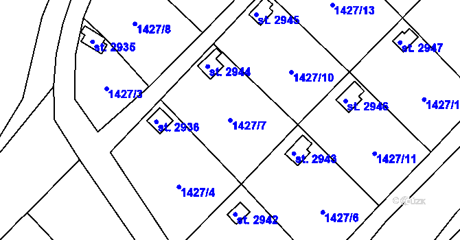 Parcela st. 1427/7 v KÚ Hlinsko v Čechách, Katastrální mapa