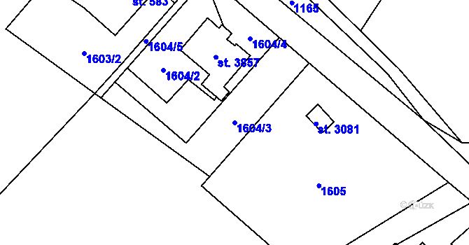 Parcela st. 1604/3 v KÚ Hlinsko v Čechách, Katastrální mapa