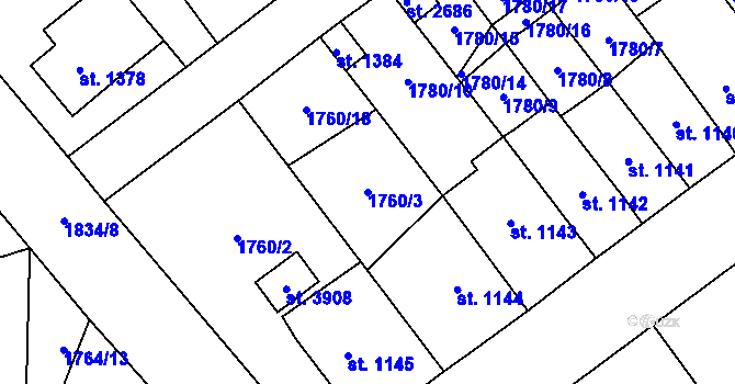 Parcela st. 1760/3 v KÚ Hlinsko v Čechách, Katastrální mapa