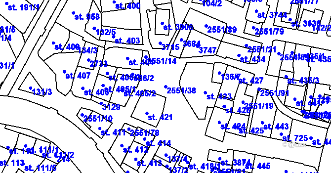 Parcela st. 2551/38 v KÚ Hlinsko v Čechách, Katastrální mapa