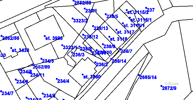 Parcela st. 238/10 v KÚ Hlinsko v Čechách, Katastrální mapa
