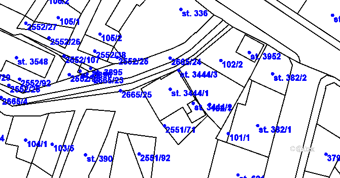 Parcela st. 3444/1 v KÚ Hlinsko v Čechách, Katastrální mapa