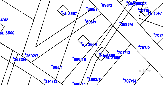 Parcela st. 3564 v KÚ Hlinsko v Čechách, Katastrální mapa